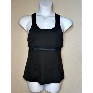Black Racerback Sports Bra/Tank w sheer mesh waist Laundry by Design Women XL